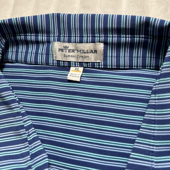 Peter Millar Summer Comfort Crown Men's Blue Striped Polo Shirt NEW - Picture 3 of 10